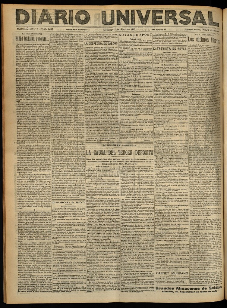 Miniatura de Diario Universal del 7 de abril de 1907, edición de tarde