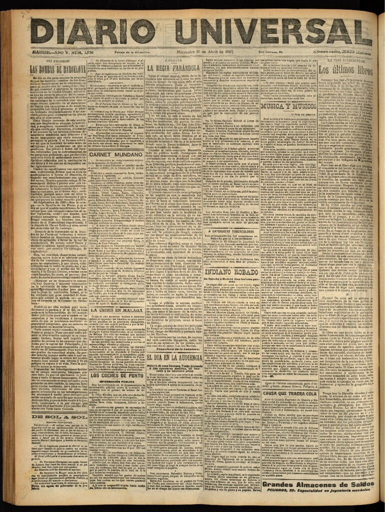 Miniatura de Diario Universal del 10 de abril de 1907, edición de noche