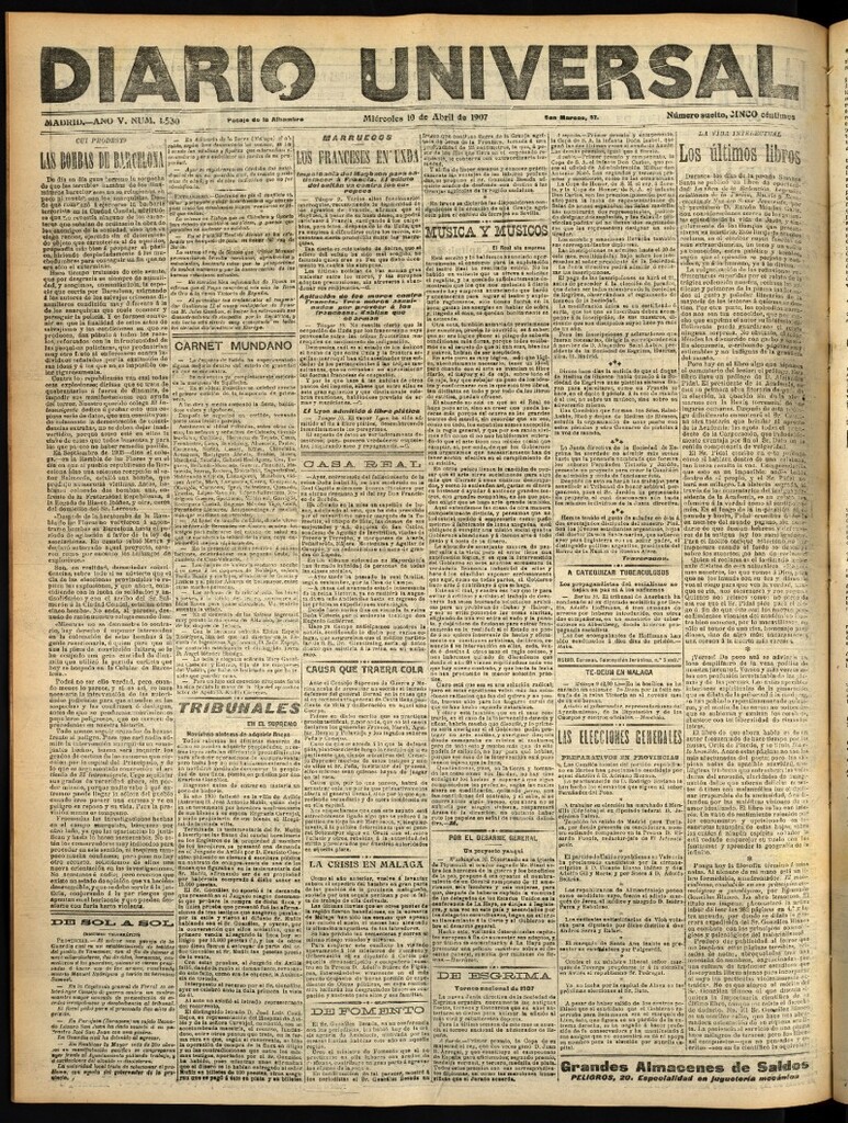 Miniatura de Diario Universal del 10 de abril de 1907, edición de tarde