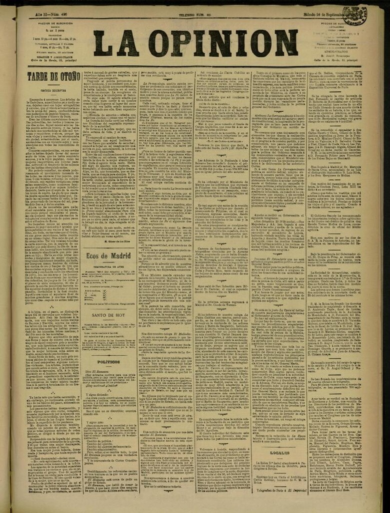 Miniatura de La Opinión del 24 de septiembre de 1887, nº 496