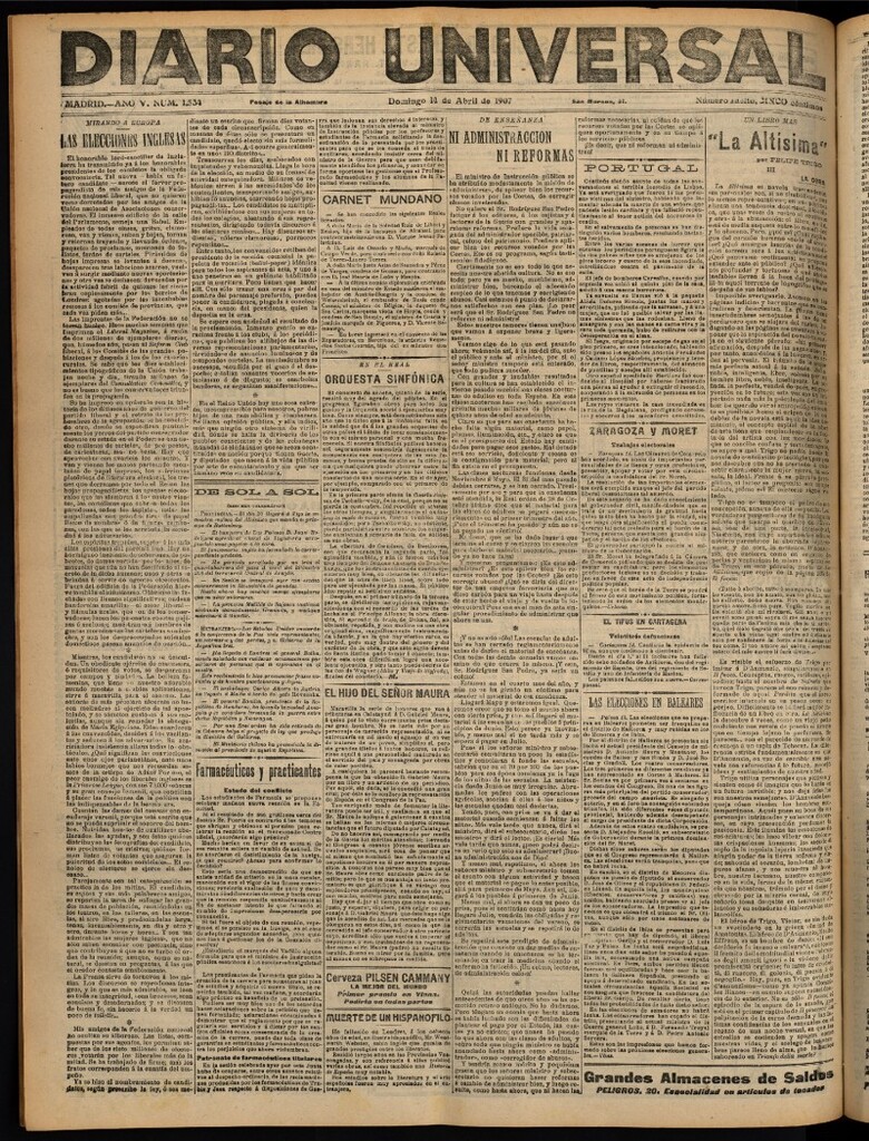 Miniatura de Diario Universal del 14 de abril de 1907, edición de noche