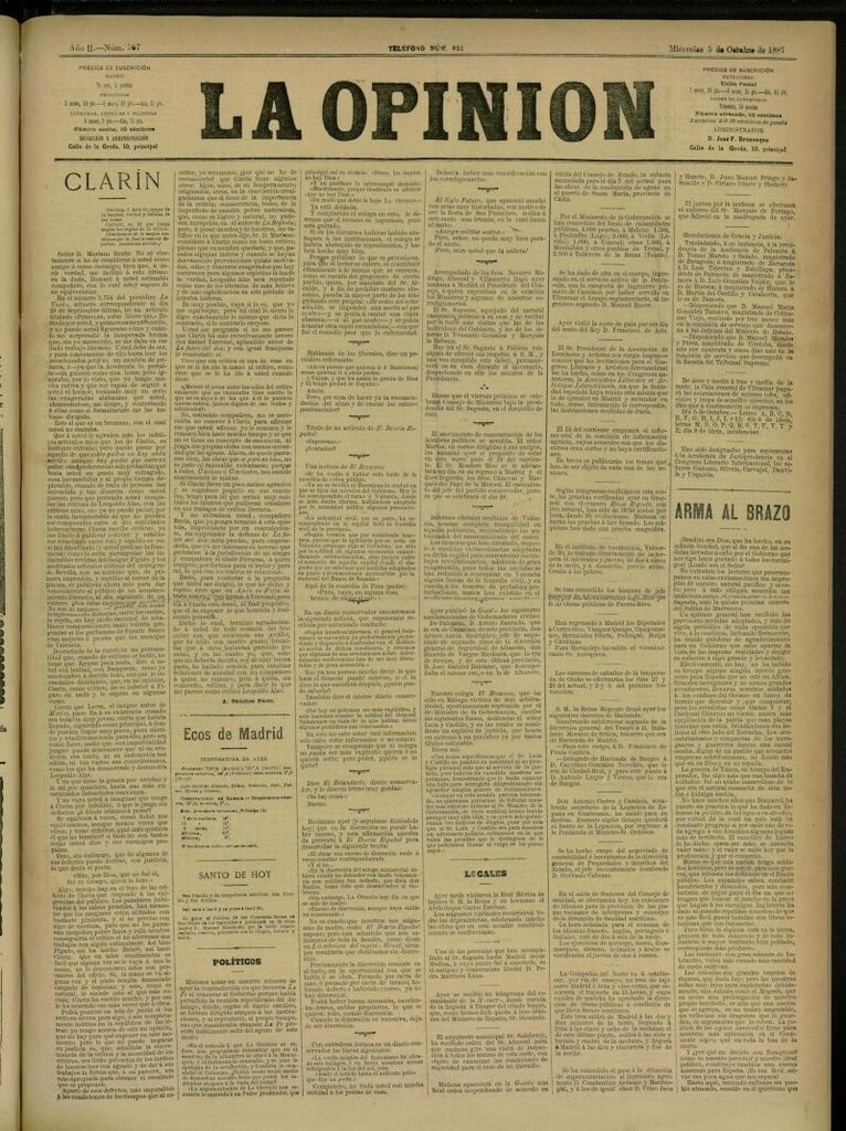 Miniatura de La Opinión del 5 de octubre de 1887, nº 507