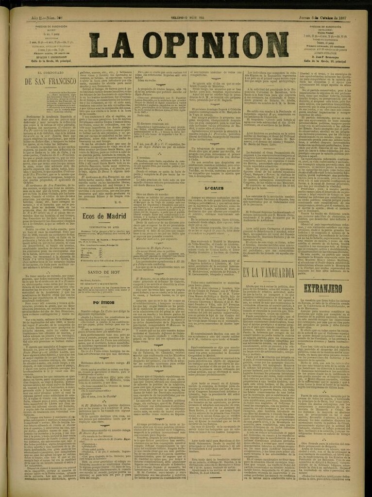 Miniatura de La Opinión del 6 de octubre de 1887, nº 508