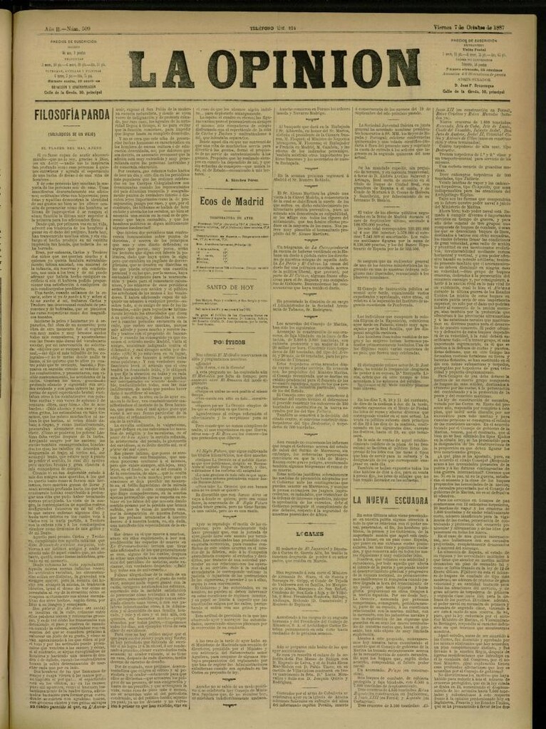 Miniatura de La Opinión del 7 de octubre de 1887, nº 509