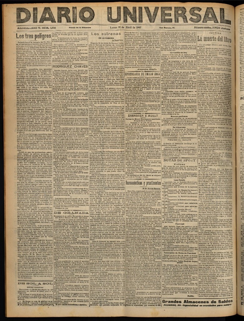 Miniatura de Diario Universal del 15 de abril de 1907, edición de noche