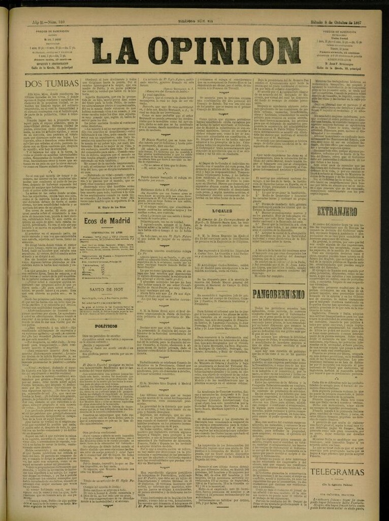 Miniatura de La Opinión del 8 de octubre de 1887, nº 510