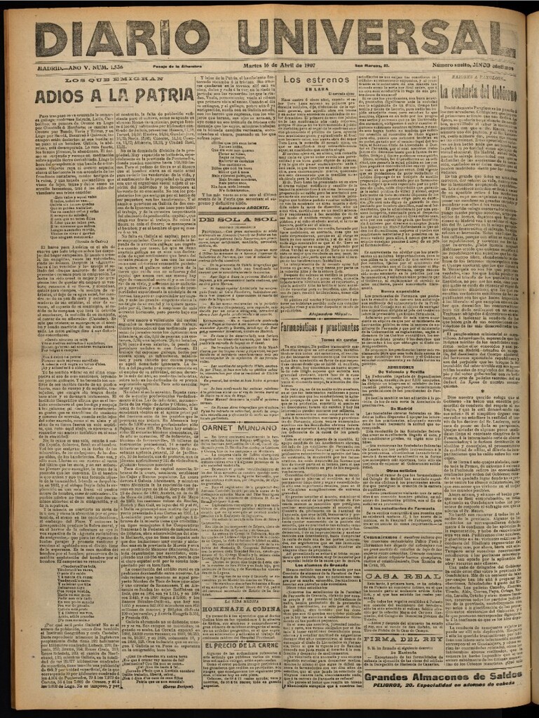 Miniatura de Diario Universal del 16 de abril de 1907, edición de noche