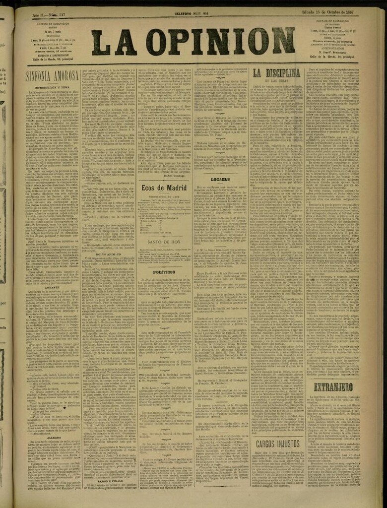 Miniatura de La Opinión del 15 de octubre de 1887, nº 517