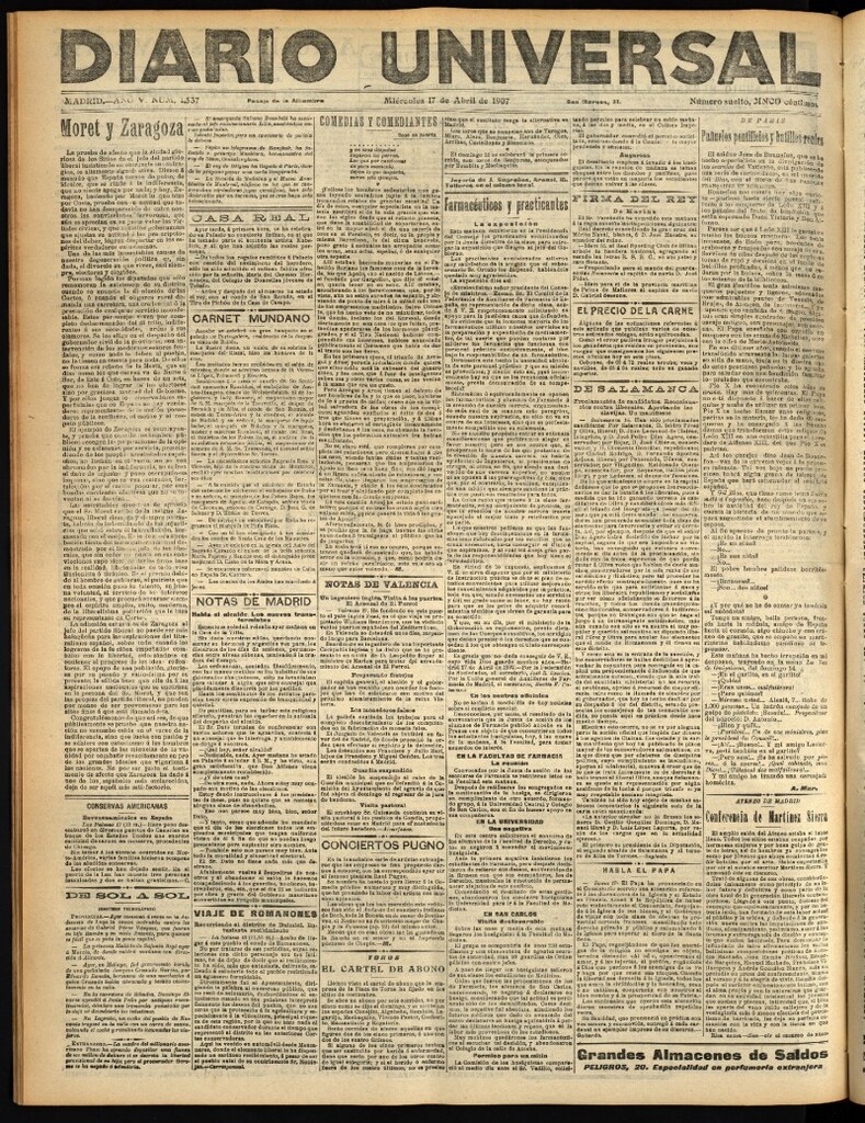 Miniatura de Diario Universal del 17 de abril de 1907, edición de tarde