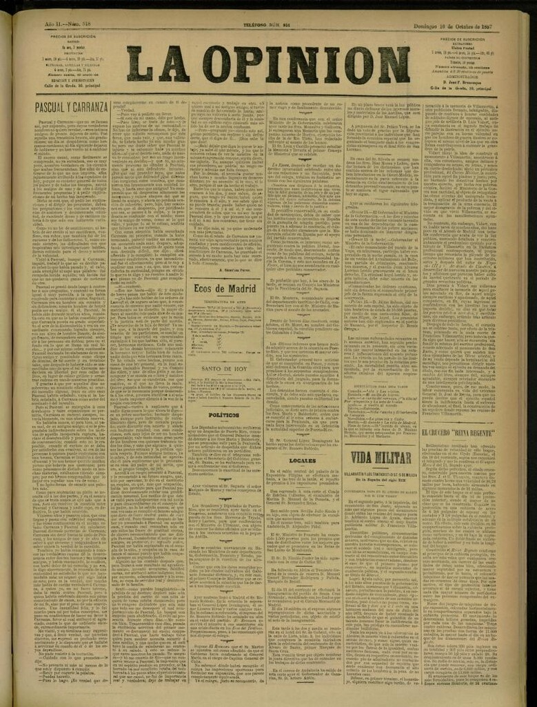 Miniatura de La Opinión del 16 de octubre de 1887, nº 518