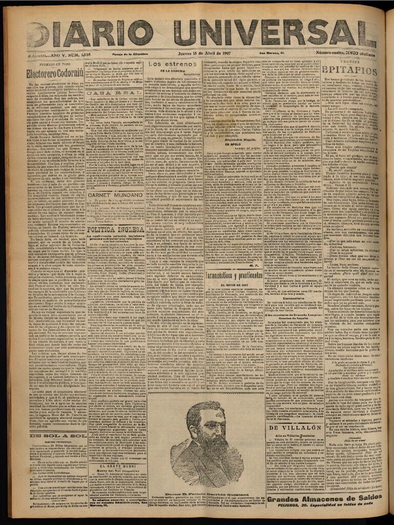 Miniatura de Diario Universal del 18 de abril de 1907, edición de noche