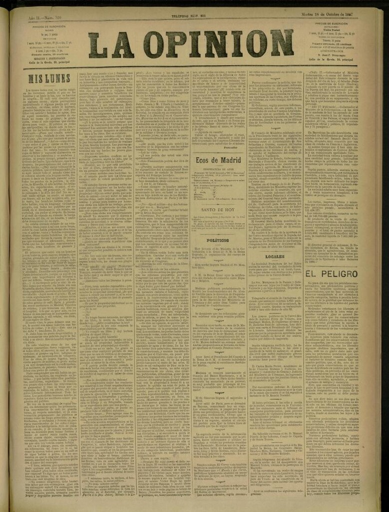 Miniatura de La Opinión del 18 de octubre de 1887, nº 520