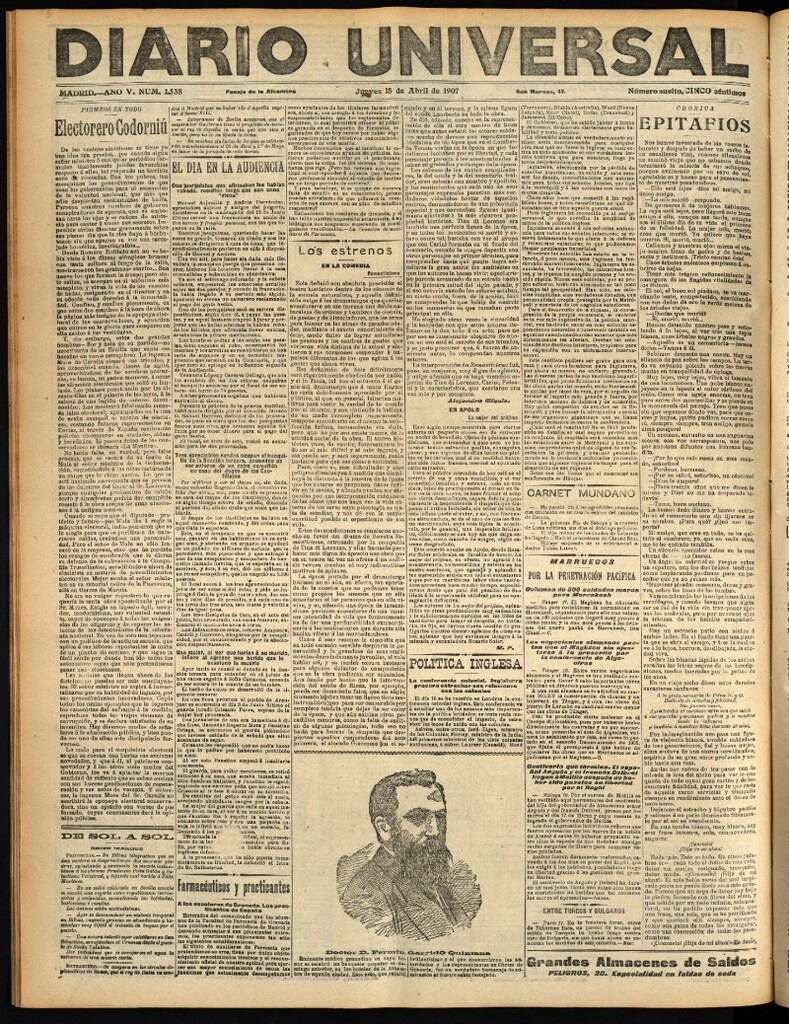 Miniatura de Diario Universal del 18 de abril de 1907, edición de tarde
