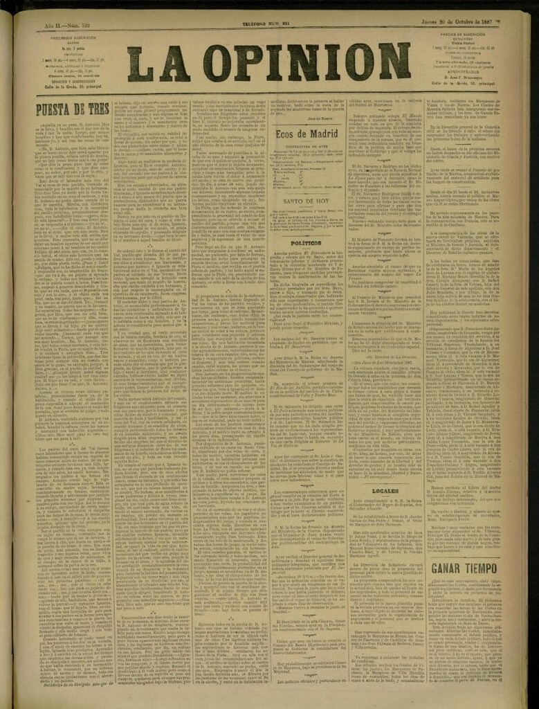 Miniatura de La Opinión del 20 de octubre de 1887, nº 522