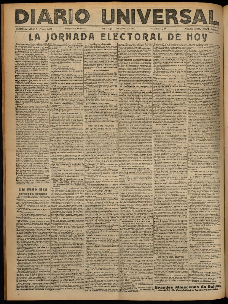 Miniatura de Diario Universal del 21 de abril de 1907, edición de noche