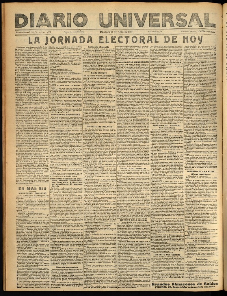 Miniatura de Diario Universal del 21 de abril de 1907, edición de tarde