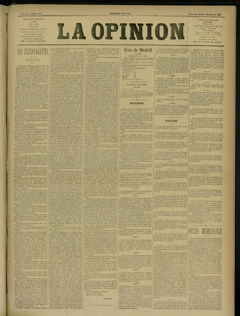 Miniatura de La Opinión del 26 de octubre de 1887, nº 528