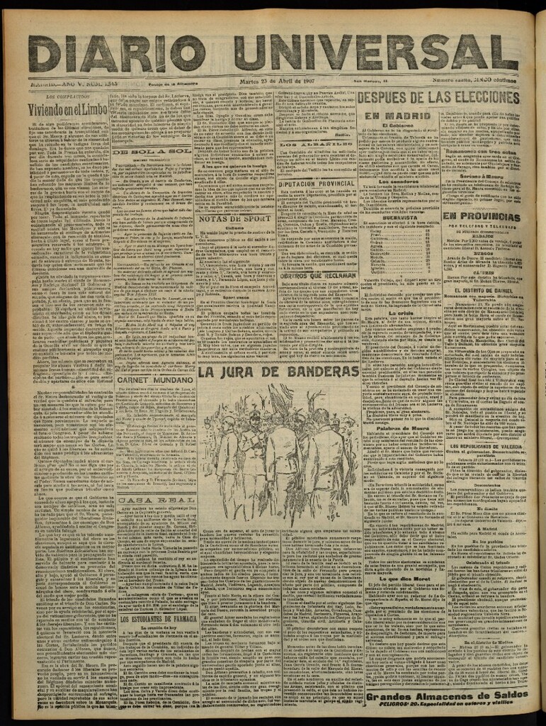 Miniatura de Diario Universal del 23 de abril de 1907, edición de tarde