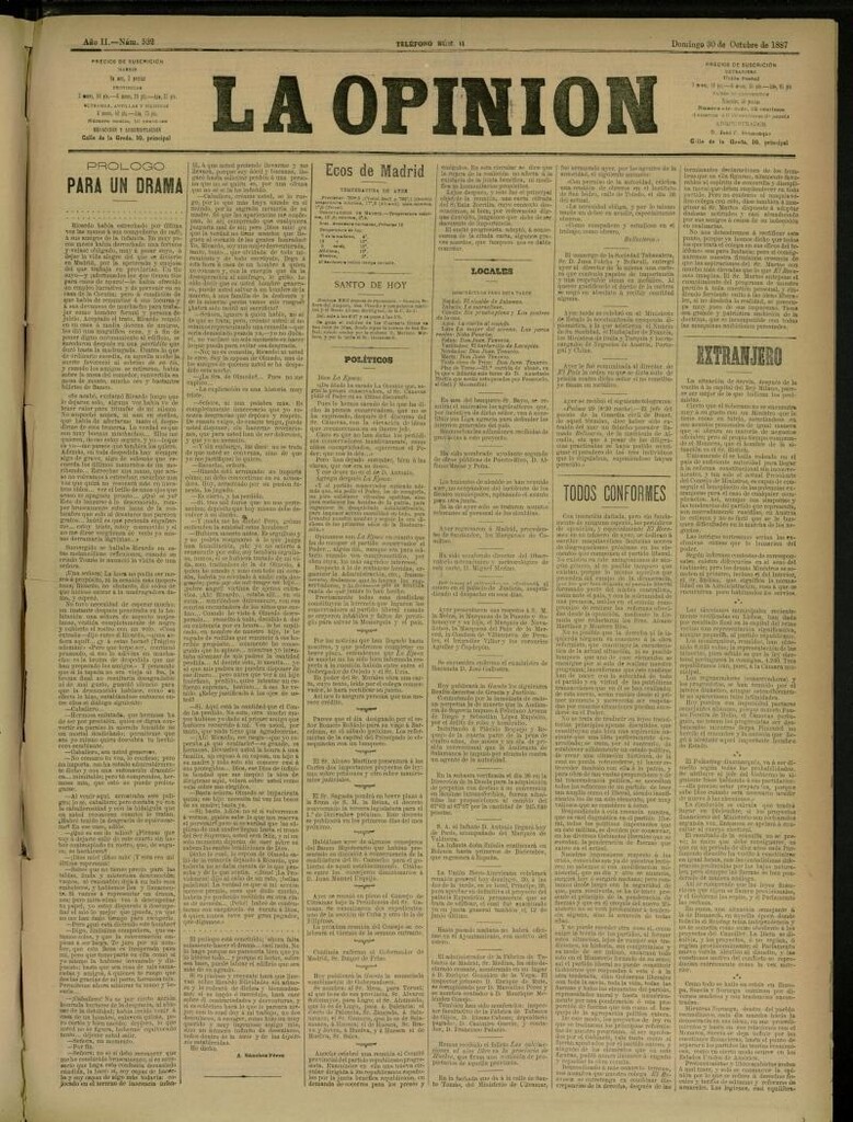 Miniatura de La Opinión del 30 de octubre de 1887, nº 532
