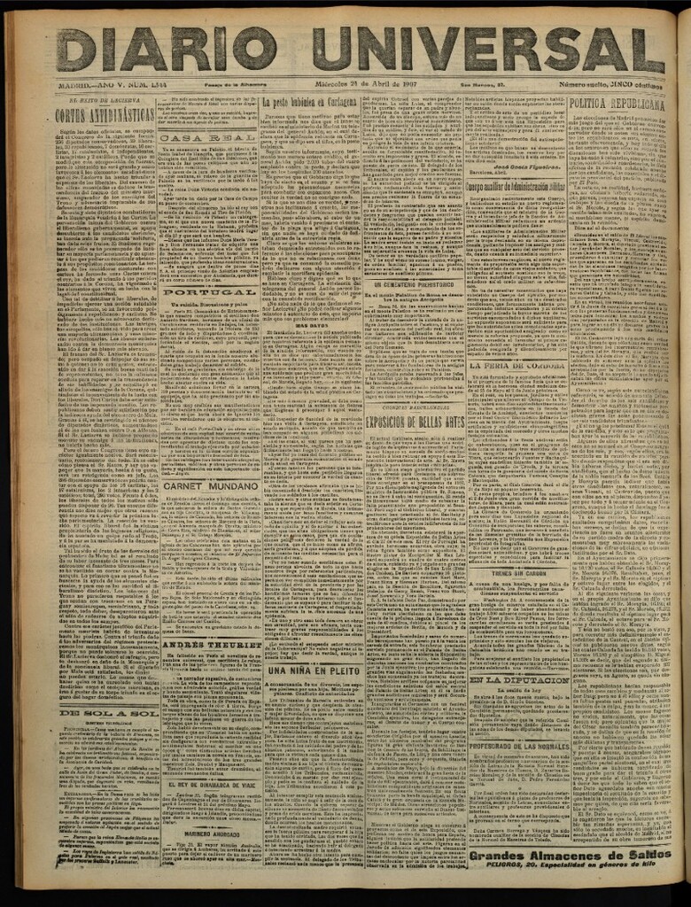 Miniatura de Diario Universal del 24 de abril de 1907, edición de tarde