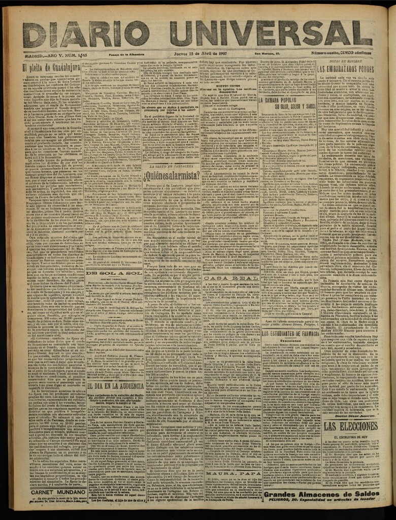 Miniatura de Diario Universal del 25 de abril de 1907, edición de tarde