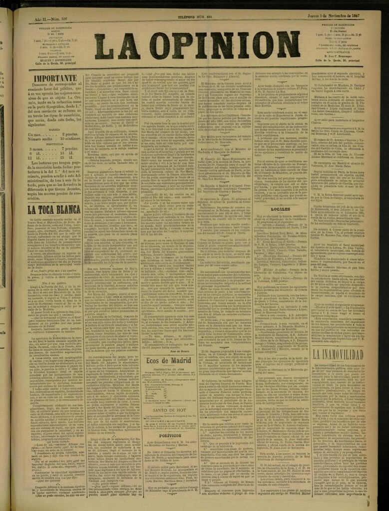 Miniatura de La Opinión del 3 de noviembre de 1887, nº 536