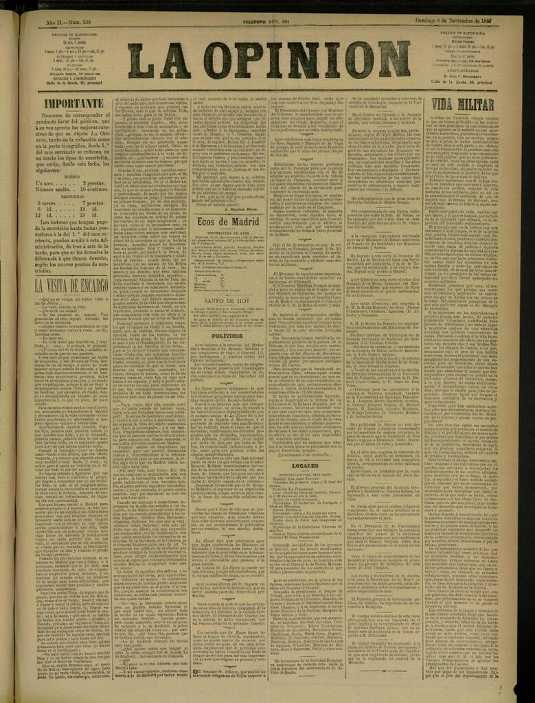 Miniatura de La Opinión del 6 de noviembre de 1887, nº 539