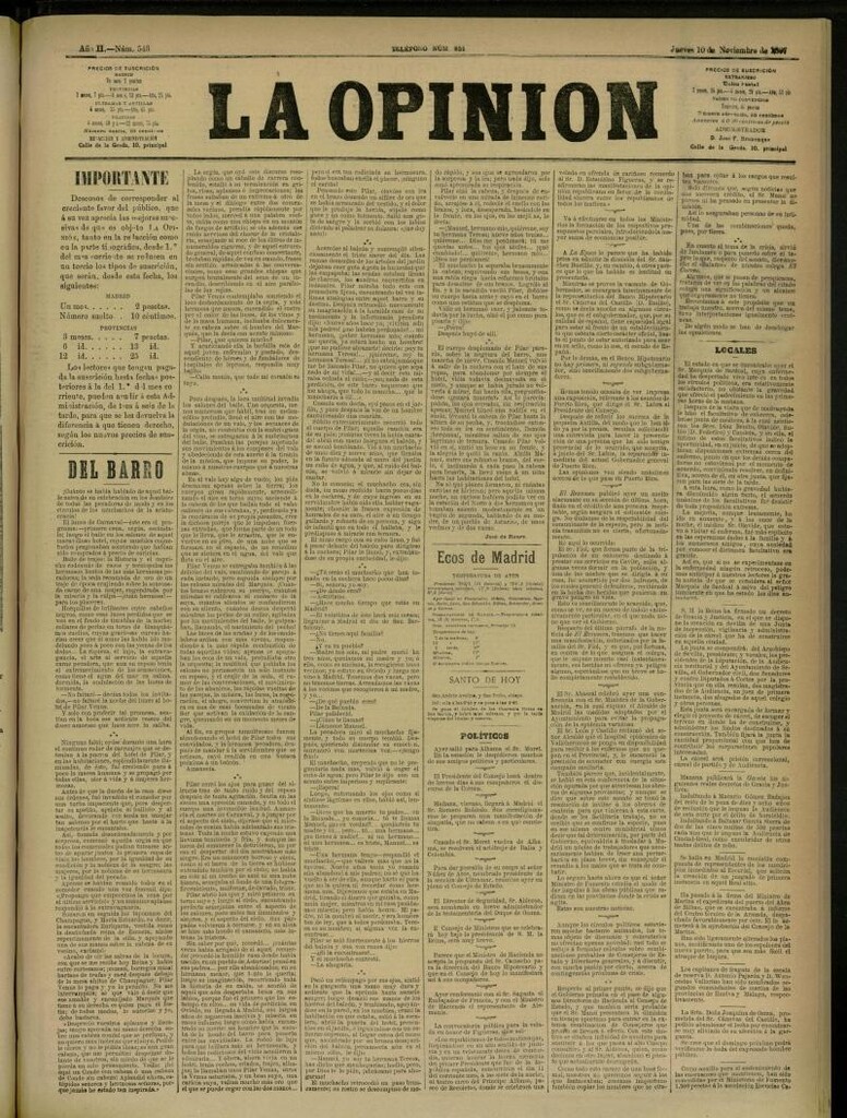 Miniatura de La Opinión del 10 de noviembre de 1887, nº 543
