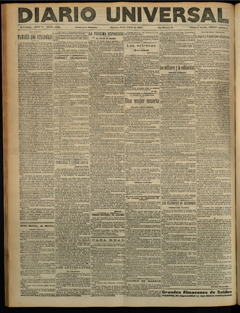 Miniatura de Diario Universal del 30 de abril de 1907, edición de tarde