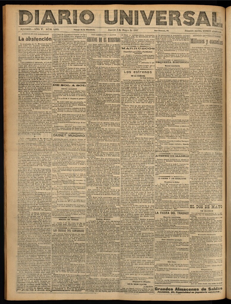 Miniatura de Diario Universal del 2 de mayo de 1907, edición de noche