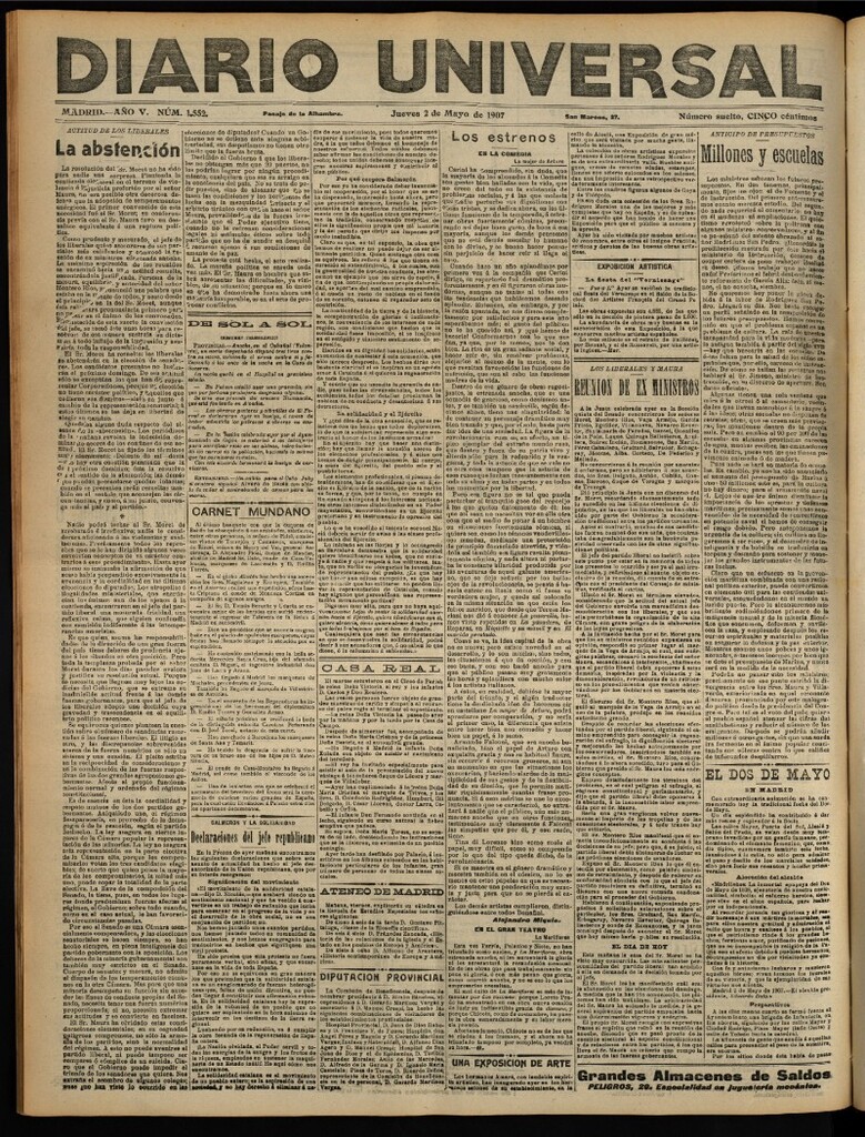 Miniatura de Diario Universal del 2 de mayo de 1907, edición de tarde