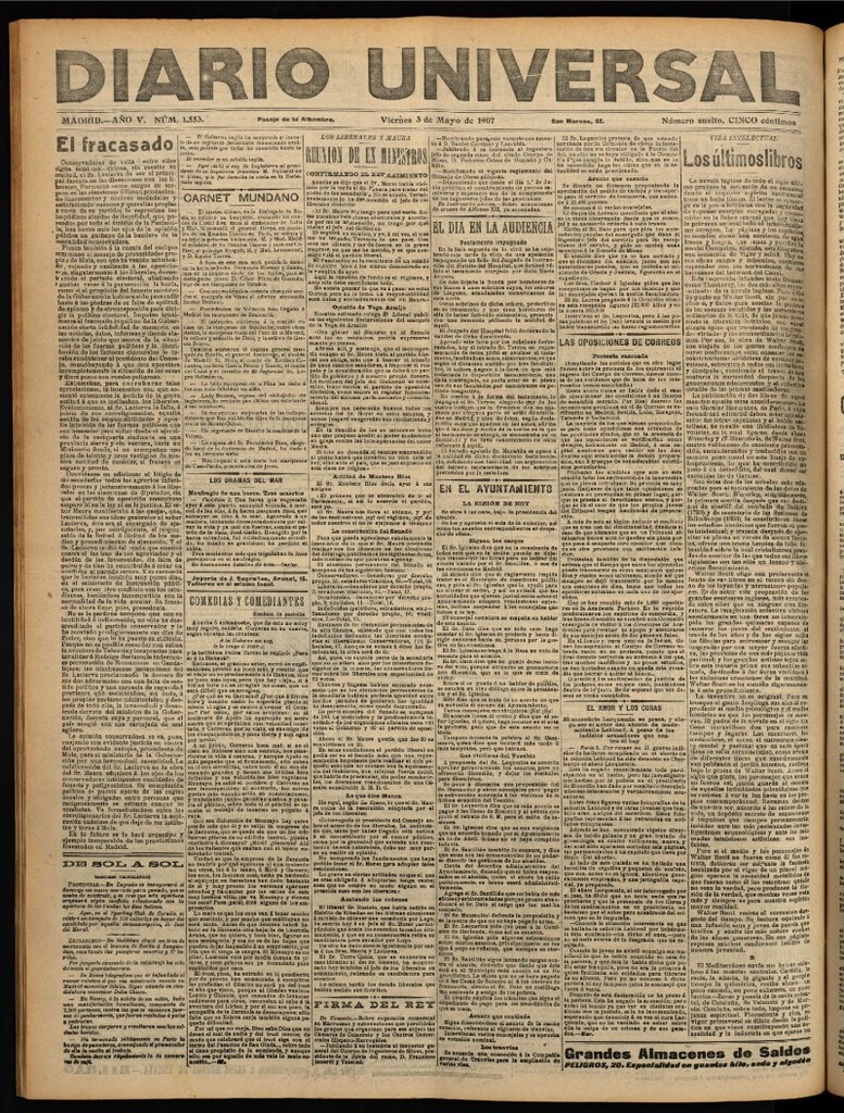 Miniatura de Diario Universal del 3 de mayo de 1907, edición de noche