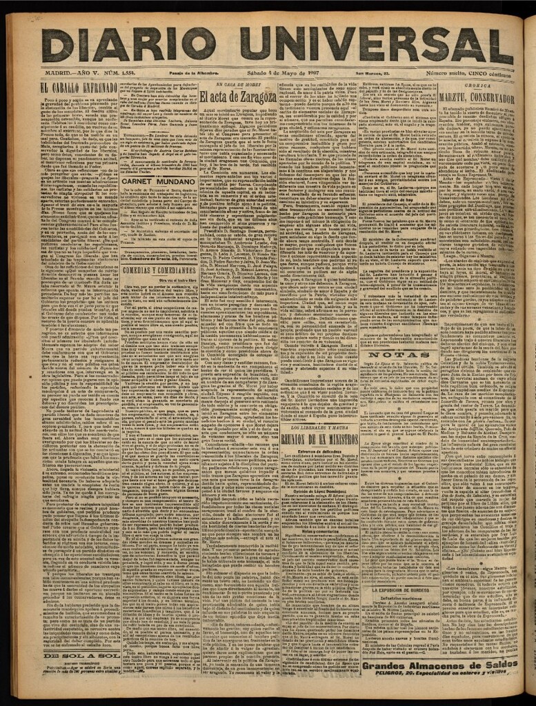 Miniatura de Diario Universal del 4 de mayo de 1907, edición de noche