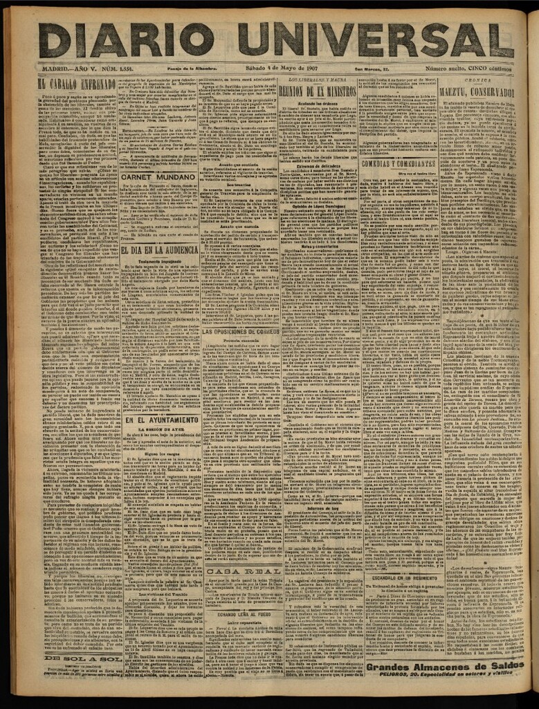 Miniatura de Diario Universal del 4 de mayo de 1907, edición de tarde