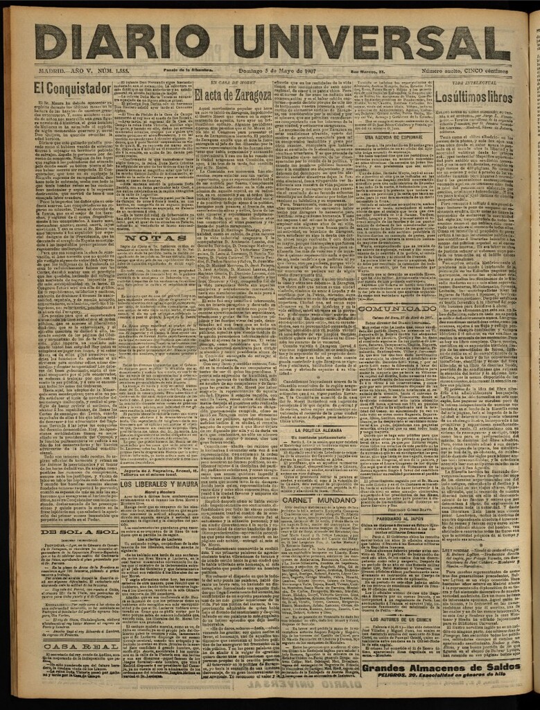 Miniatura de Diario Universal del 5 de mayo de 1907, edición de tarde