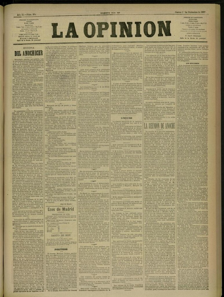 Miniatura de La Opinión del 1 de diciembre de 1887, nº 564