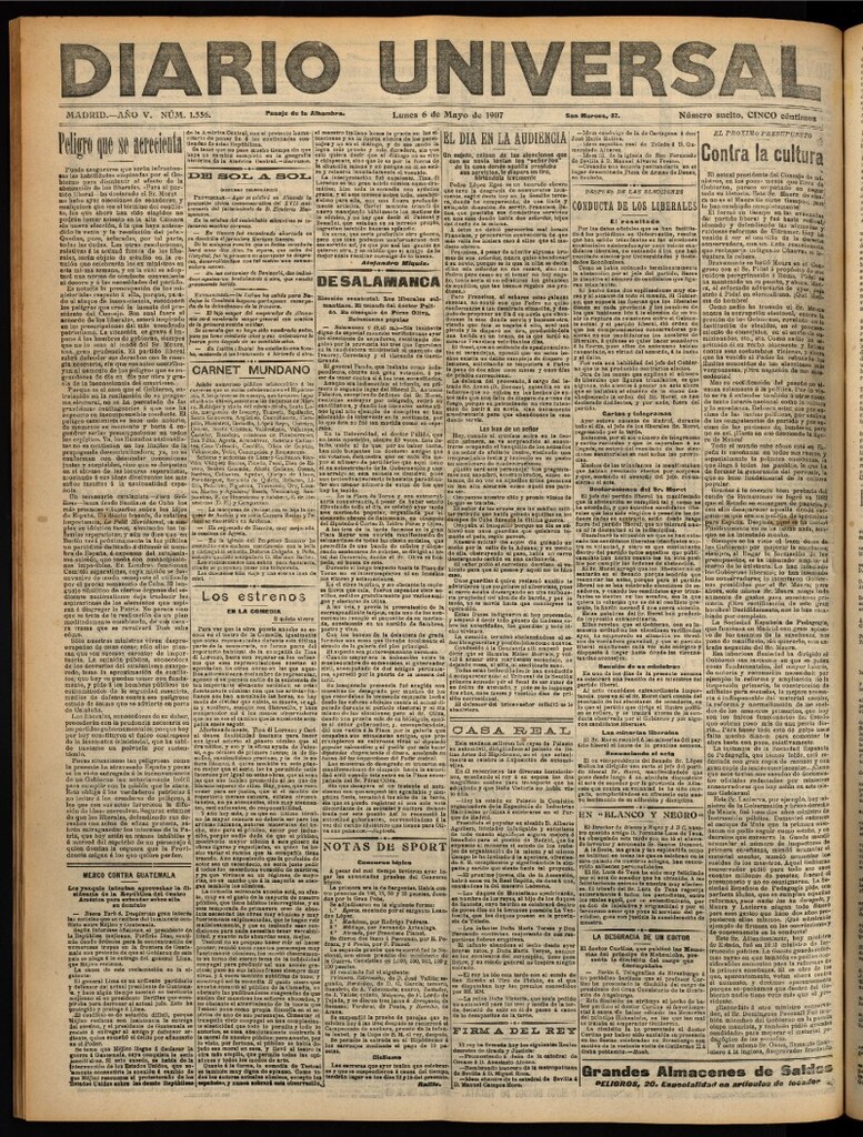 Miniatura de Diario Universal del 6 de mayo de 1907, edición de noche