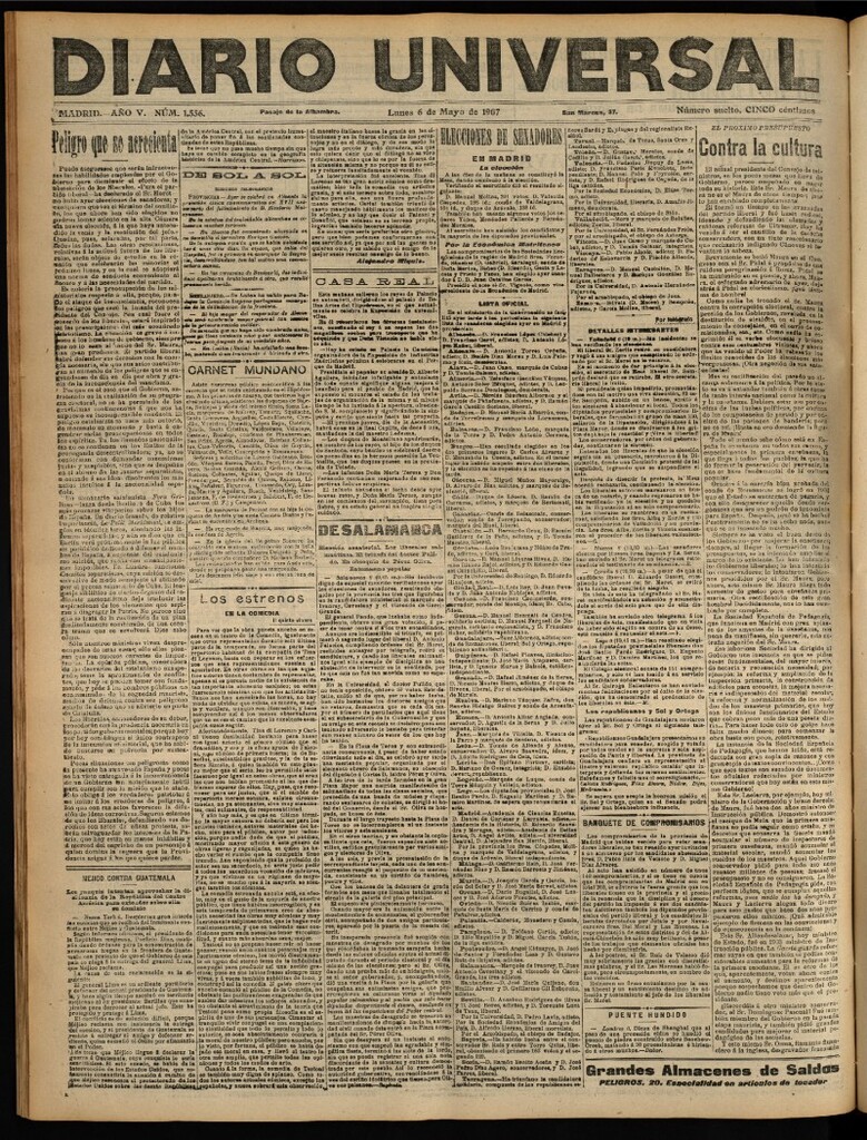 Miniatura de Diario Universal del 6 de mayo de 1907, edición de tarde