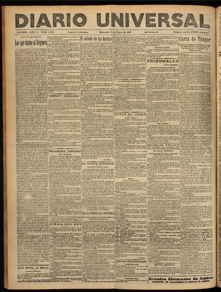 Miniatura de Diario Universal del 8 de mayo de 1907, edición de noche