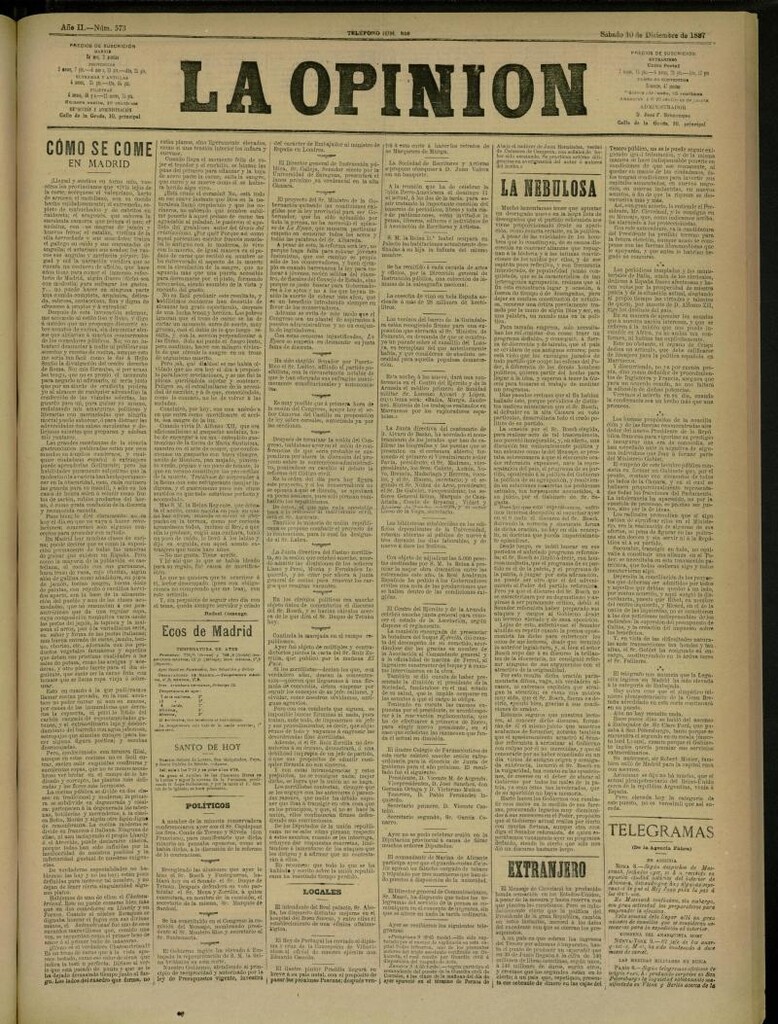 Miniatura de La Opinión del 10 de diciembre de 1887, nº 573