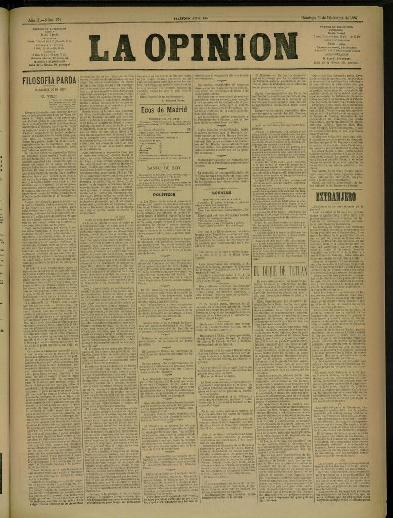 Miniatura de La Opinión del 11 de diciembre de 1887, nº 574