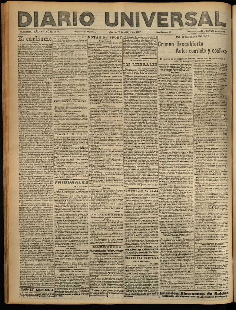 Miniatura de Diario Universal del 9 de mayo de 1907, edición de tarde