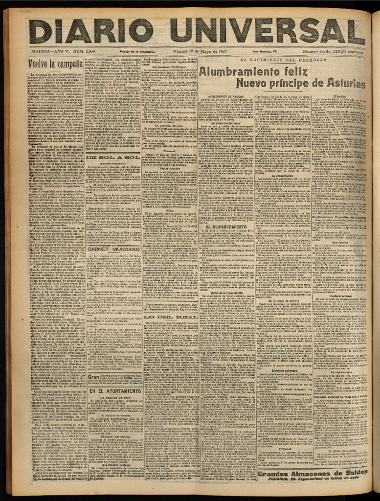 Miniatura de Diario Universal del 10 de mayo de 1907, edición de noche