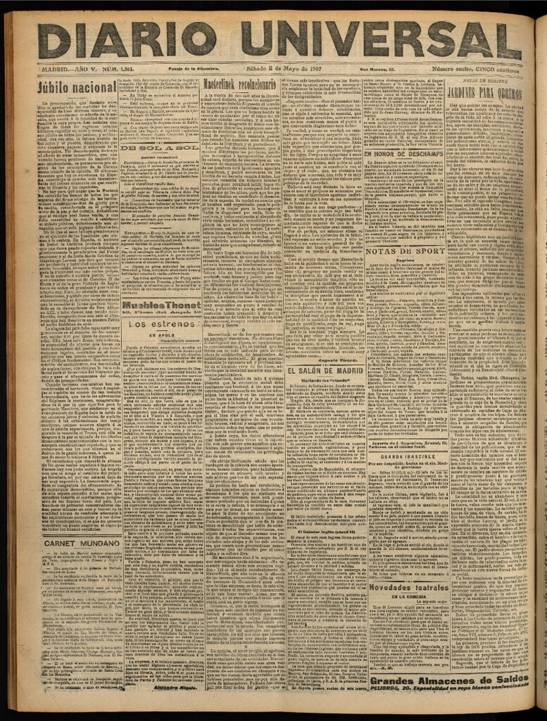 Miniatura de Diario Universal del 11 de mayo de 1907, edición de noche
