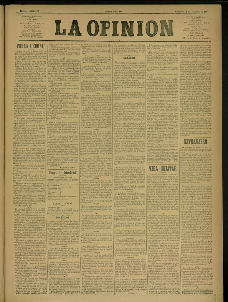 Miniatura de La Opinión del 21 de diciembre de 1887, nº 584