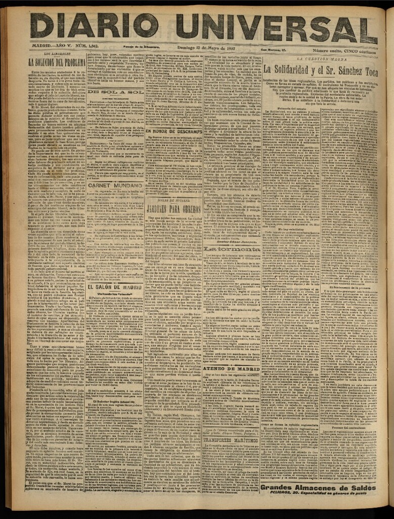 Miniatura de Diario Universal del 12 de mayo de 1907, edición de tarde