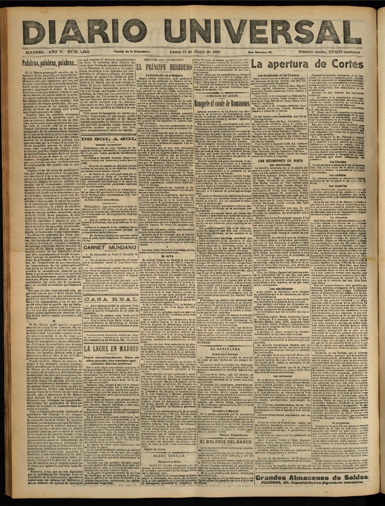 Miniatura de Diario Universal del 13 de mayo de 1907, edición de tarde