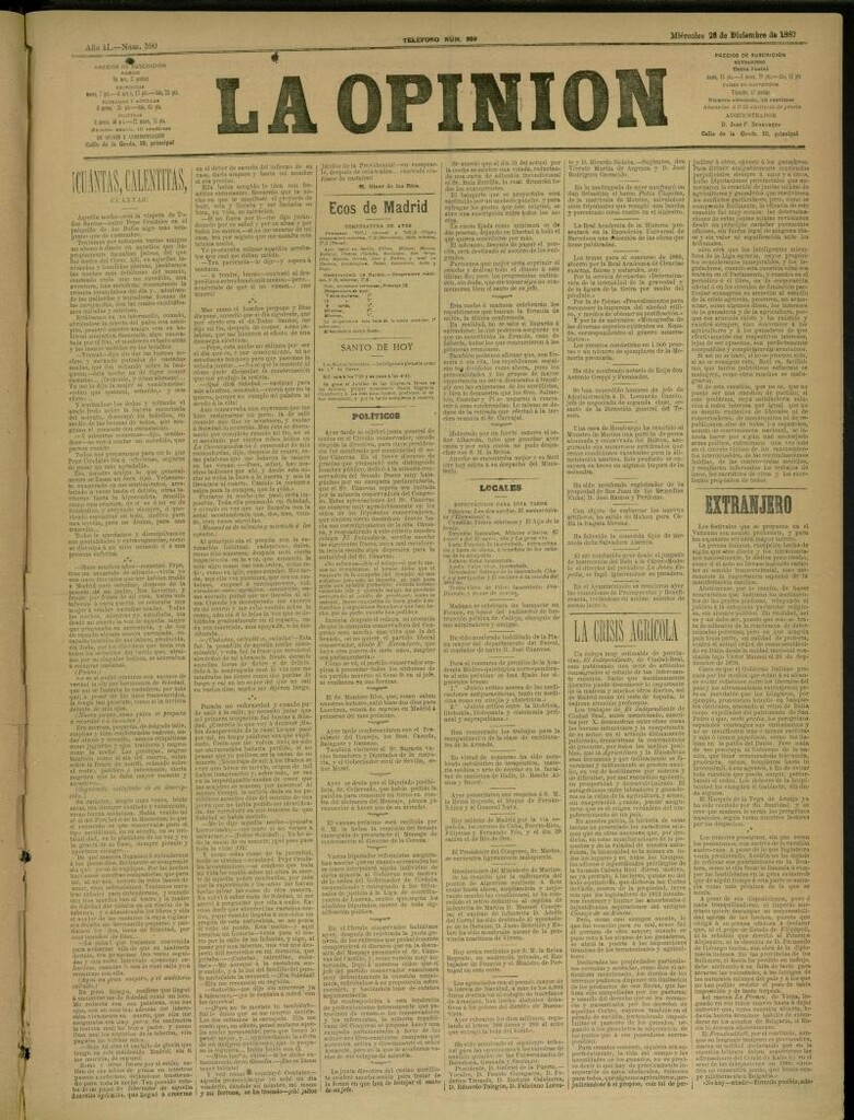 Miniatura de La Opinión del 28 de diciembre de 1887, nº 590