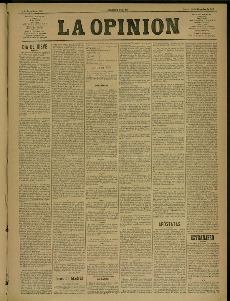 Miniatura de La Opinión del 29 de diciembre de 1887, nº 591