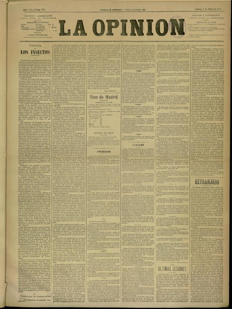 Miniatura de La Opinión del 5 de julio de 1888, nº 773
